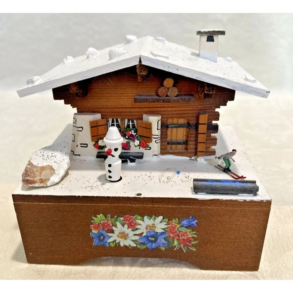 Vintage Cuendet Swiss Chalet Wooden Music Box - AS-IS / Repair Project